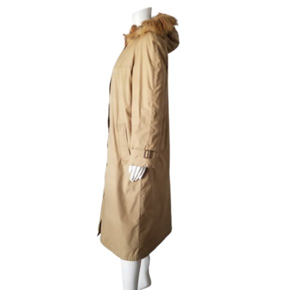 Zero King Trench Coat Hooded 100% Lambswool Filling Tan Womans Size 12 - Picture 6 of 10